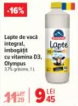 Lapte de vacă integral, imbogatit cu vitamina D3