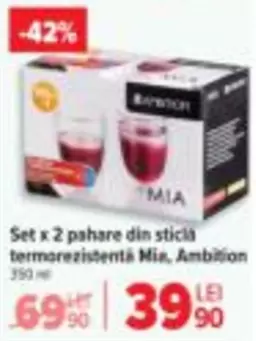 Set x 2 pahare din sticlă termorezistentă Mia