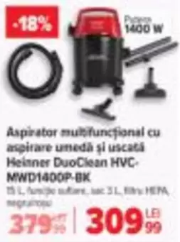 Aspirator multifunctional cu aspirare umedă şi uscată Heinner DuoClean HVC-MWD1400P-BK