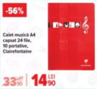 Caiet muzică A4 capsat 24 file, 10 portative