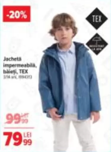 Jachetă impermeabilă, băieți, TEX