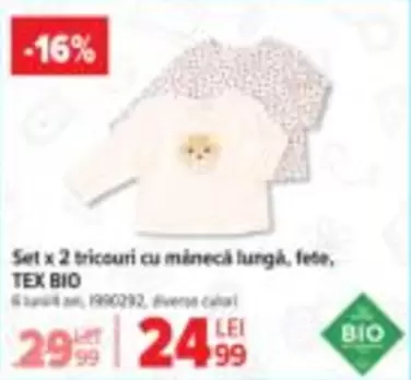Set x 2 tricouri cu mânecă lungă, fete, TEX BIO