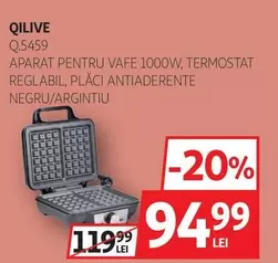 Qilive - Q.5459 APARAT PENTRU VAFE 1000W, TERMOSTAT REGLABIL, PLĂCI ANTIADERENTE NEGRU/ARGINTIU