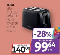 Tefal - VITA TT1A1830 PRĂJITOR PÂINE TOASTER 2 FELII NEGRU