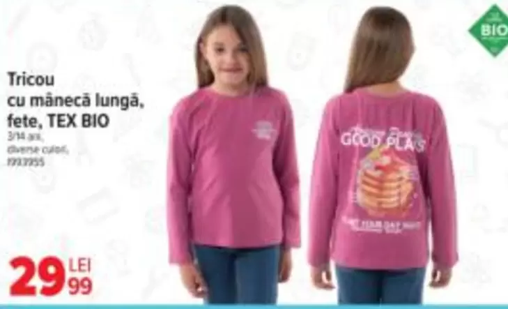 Tricou cu mânecă lungă, fete, TEX BIO
