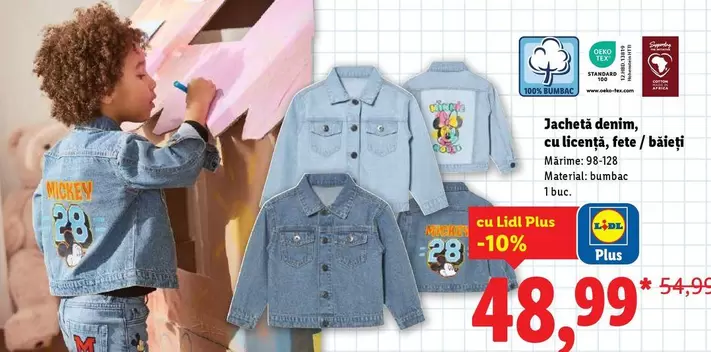 Jacheta denim, cu licență, fete/băieți