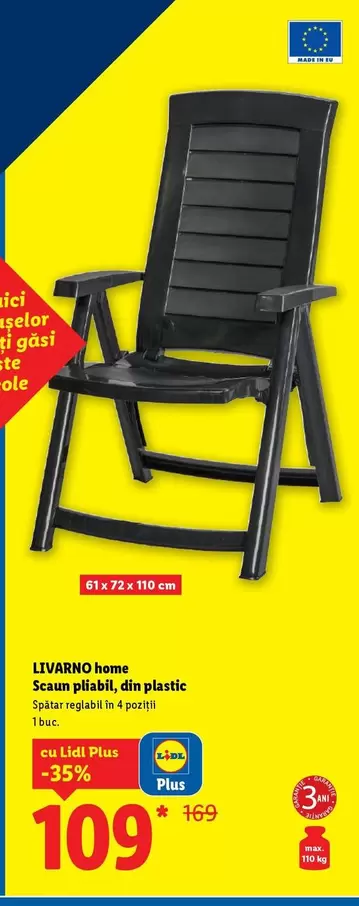Scaun pliabil, din plastic