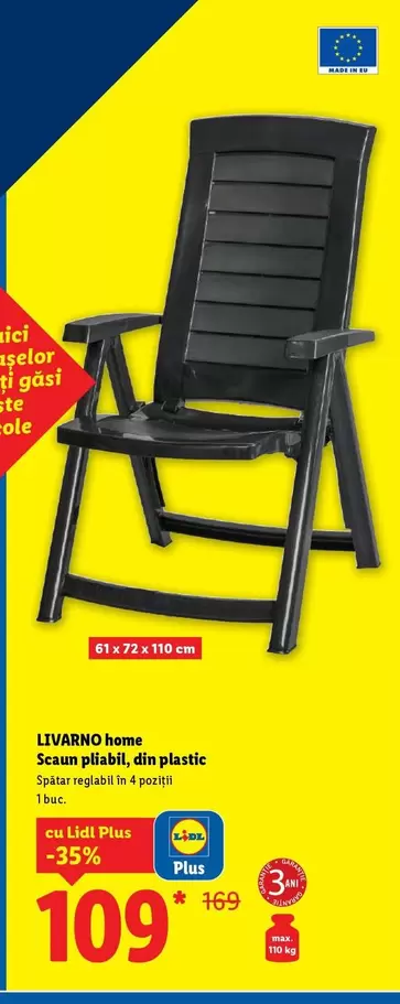 Scaun pliabil, din plastic