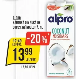 Alpro - BAUTURĂ DIN NUCĂ DE COCOS, NEÎNDULCITĂ