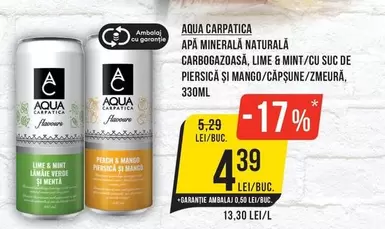 APĂ MINERALĂ NATURALĂ CARBOGAZOASĂ, LIME & MINT/CU SUC DE PIERSICĂ ŞI MANGO/CĂPȘUNE/ZMEURĂ