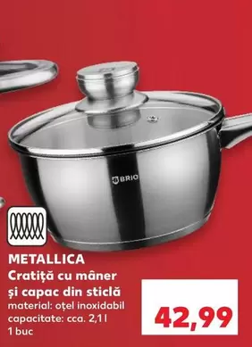 Cratiţă cu mâner și capac din sticlă