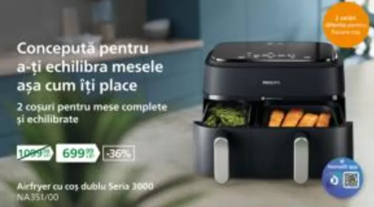 Philips - Airfryer cu cos dublu Seria 3000 NA351/00