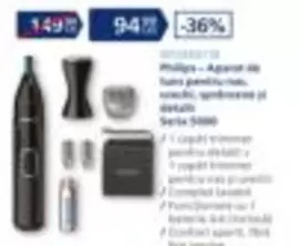 Philips - Aparat de tuns pentru retus, nas, urechi, sprancene si detalii Seria 5000
