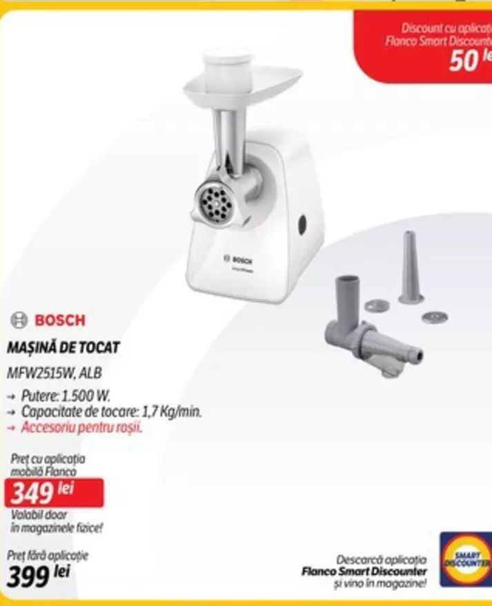 Bosch - MAŞINĂ DE TOCAT MFW2515W, ALB