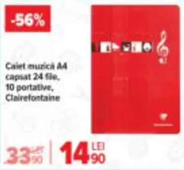 Caiet muzică A4 capsat 24 file, 10 portative