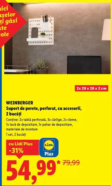 Suport de perete, perforat, cu accesorii, 2 bucăți