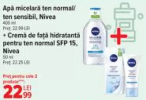 Apă micelară ten normal/ ten sensibil + Cremă de față hidratantă pentru ten normal SFP 15