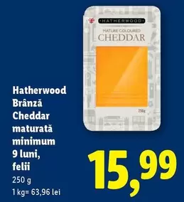 Brânză Cheddar maturată minimum 9 luni, felii