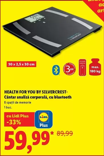 Cântar analiză corporală, cu bluetooth