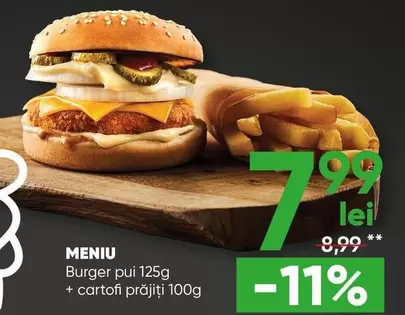 Burger pui 125g + cartofi prăjiți 100g