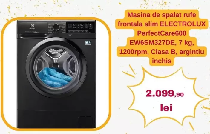 Electrolux - Masina de spalat rufe frontala slim PerfectCare600 EW6SM327DE, 7 kg, 1200rpm, Clasa B, argintiu inchis