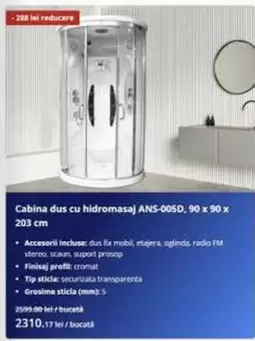 Cabina dus cu hidromasaj ANS-005D, 90 x 90 x 203 cm