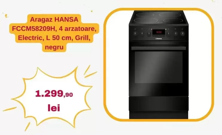 FCCM58209H, 4 arzatoare, Electric, L. 50 cm, Grill, negru