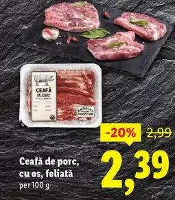 Ceafă de porc, cu os, feliată