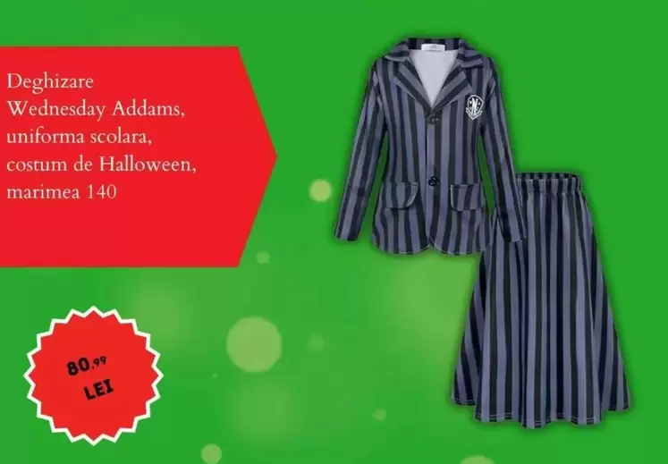 Deghizare Wednesday Addams, uniforma scolara, costum de Halloween, marimea 140
