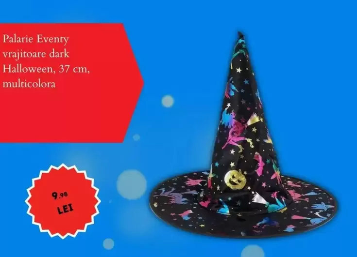 Palarie Eventy vrajitoare dark Halloween, 37 cm, multicolora