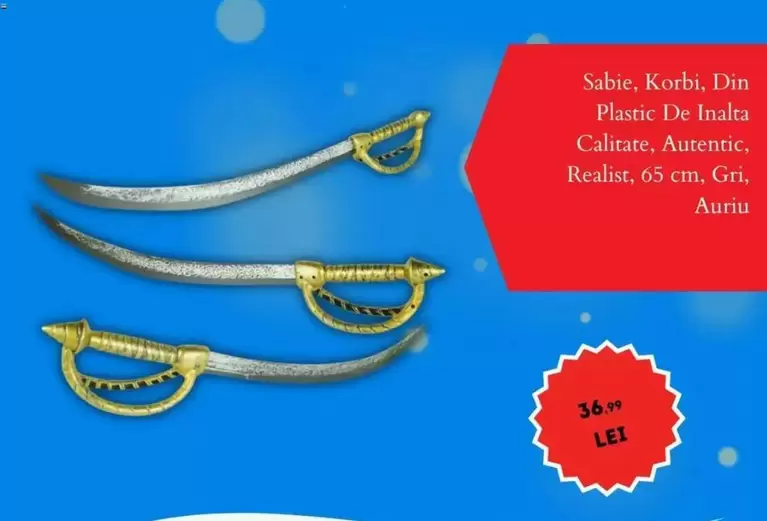Sabie, Korbi, Din Plastic De Inaltra Calitate, Autentic. Realist, 65 cm. Gri, Auriu