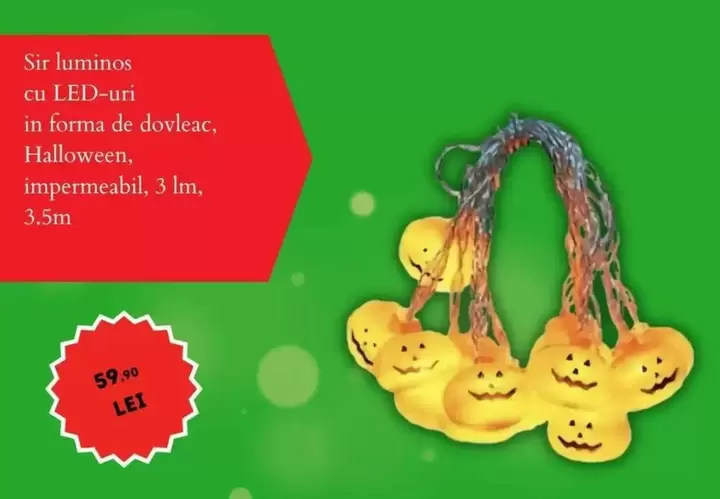 Sir luminos cu LED-uri in forma de dovleac. Halloween. impermeabil, 3 lm, 3.5m