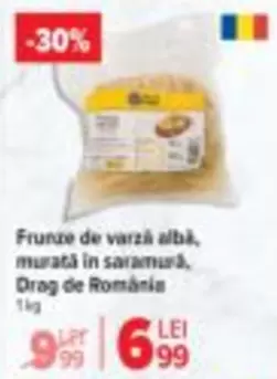 Frunze de varză albă, murată în saramura