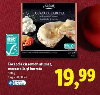 Focaccia cu somon afumat, mozzarella și burrata