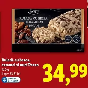 Ruladă cu bezea, caramel și nuci Pecan