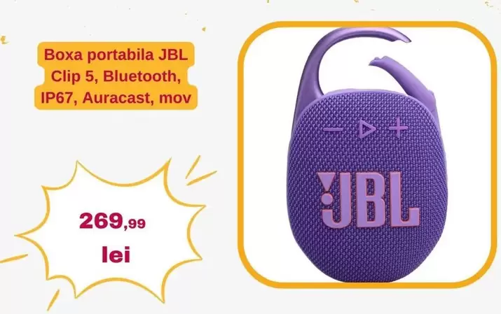 Jbl - Clip 5, Bluetooth, IP67, Auracast, mov