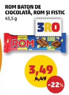 BATON DE CIOCOLATĂ, ROM ȘI FISTIC