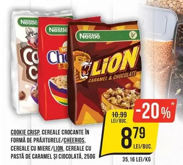 COOKIE CRISP, CEREALE CROCANTE ÎN FORMĂ DE PRĂJITURELE/CHEERIOS, CEREALE CU MIERE/LION, CEREALE CU PASTĂ DE CARAMEL ȘI CIOCOLATĂ