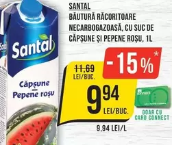 Santal - BĂUTURĂ RĂCORITOARE NECARBOGAZOASĂ, CU SUC DE CAPSUNE ȘI PEPENE ROSU