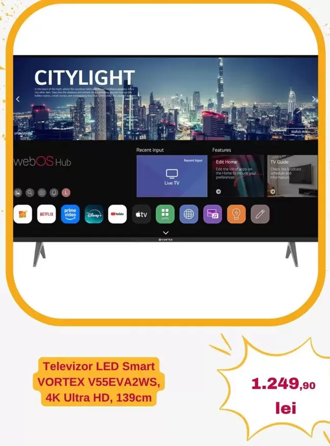 Prime - LED Smart VORTEX V55EVA2WS, 4K Ultra HD, 139cm
