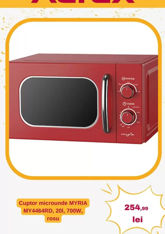 Cuptor microunde MYRIA MY4464RD, 20l, 700W, rosu