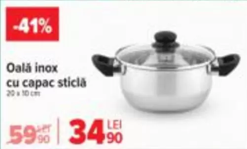 Oală inox cu capac sticlă