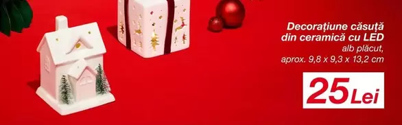 Alb - Decoraţiune căsuţă din ceramică cu LED