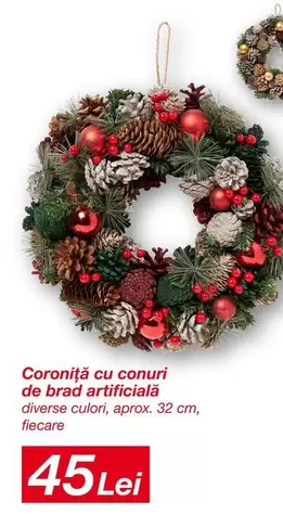 Coroniță cu conuri de brad artificială