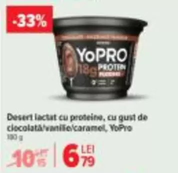 Desert lactat cu proteine, cu gust de ciocolată/vanilie/caramel