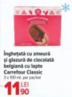 Inghețată cu zmeură şi glazură de ciocolată belgiană cu lapte