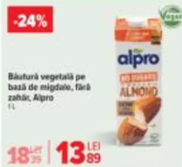 Alpro - Băutură vegetală pe bază de migdale, fără zahăr