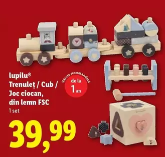 Trenulet/Cub/ Joc ciocan, din lemn FSC