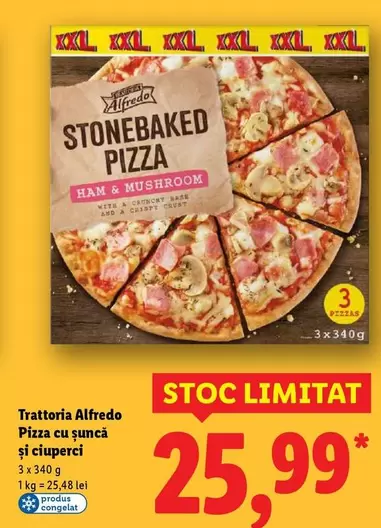 Pizza cu șuncă și ciuperci