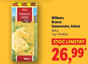 Brânză Emmentaler, feliată